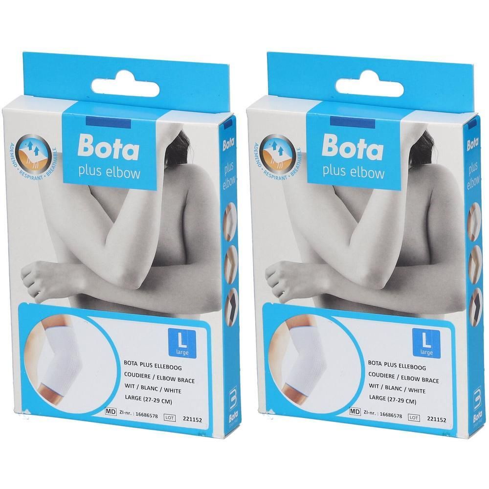 Deux paquets de coudière Bota Plus, blanc, taille L.