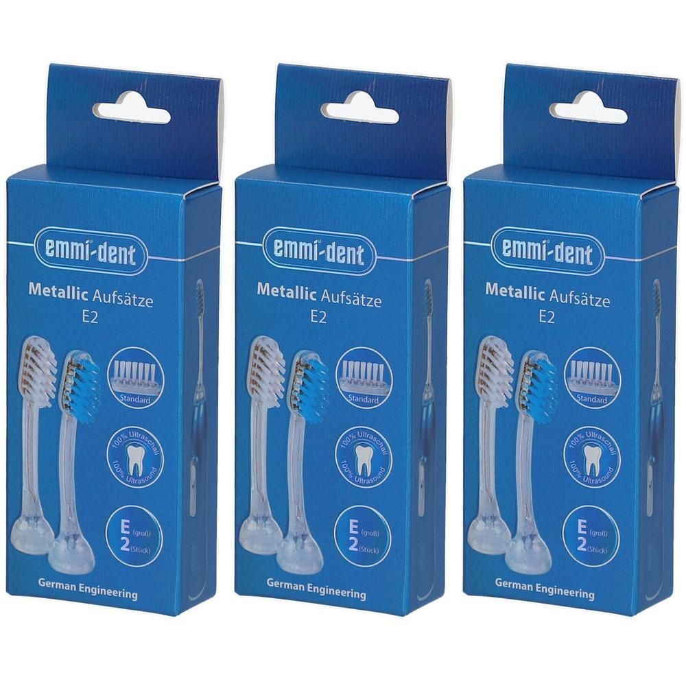 Emmi-Dent E2 Metallic opzetborstels, 2 stuks per verpakking.