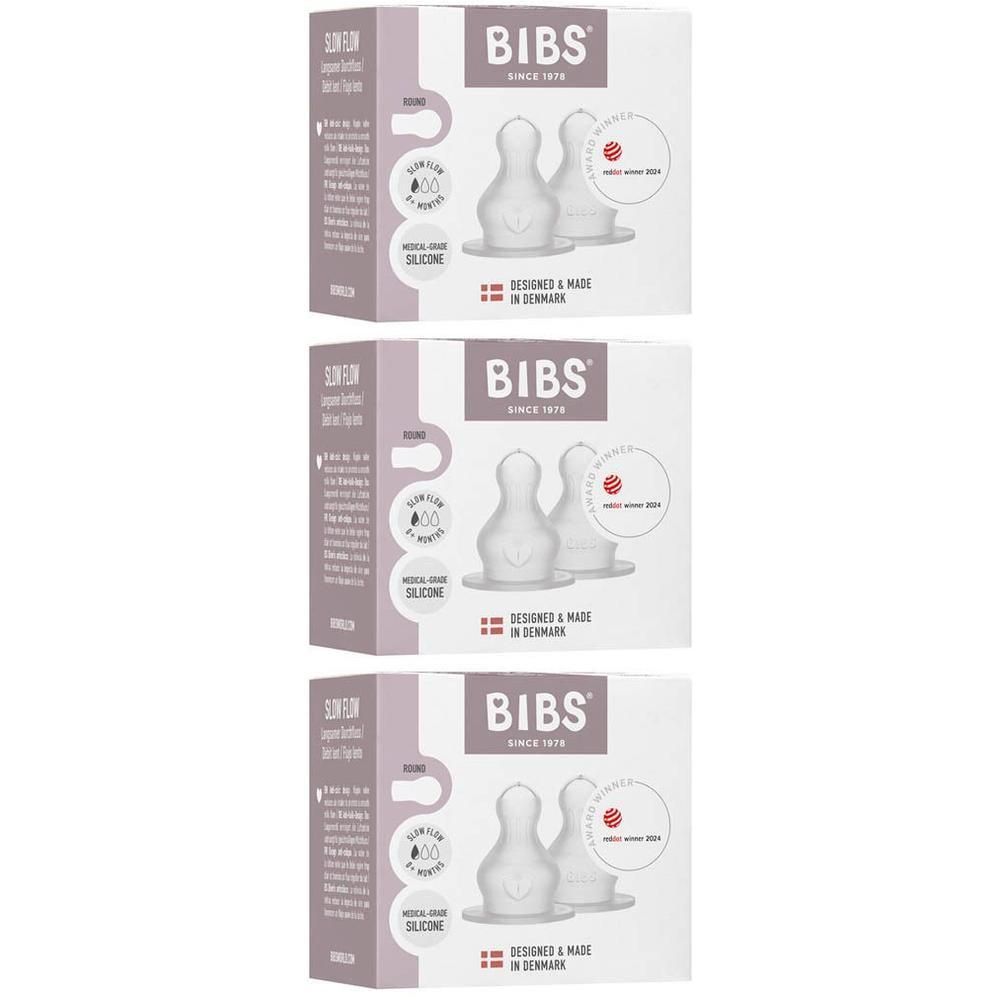 Trois paquets de tétines BIBS en silicone pour biberon, deux par paquet. Blanc, en silicone.