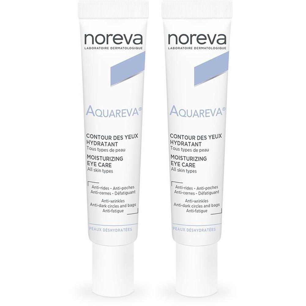 Deux tubes de soin hydratant contour des yeux Noreva Aquareva. Pour tous types de peau.