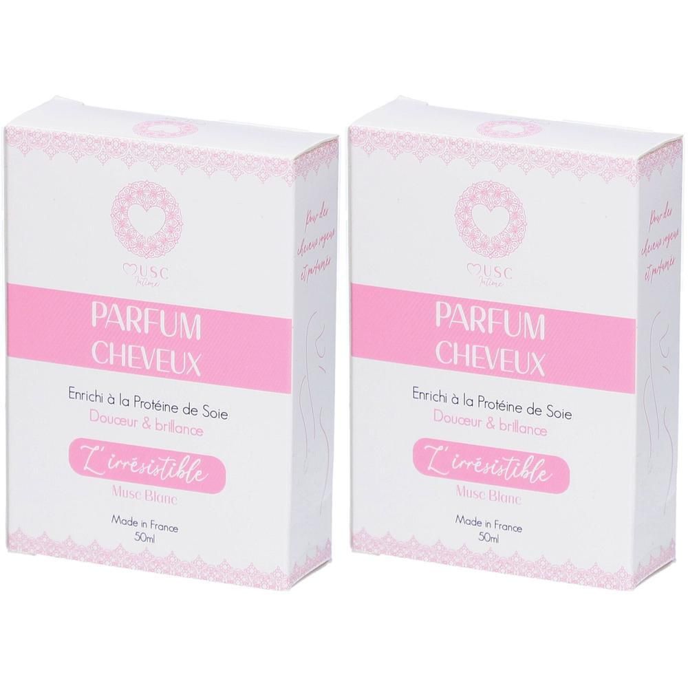 Deux boîtes de parfum pour cheveux enrichi à la protéine de soie. Fabriqué en France.