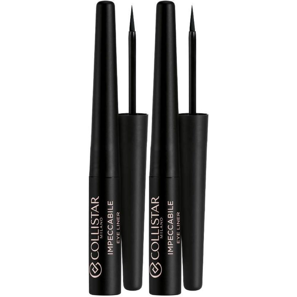 Deux flacons noirs de Collistar Impeccabile Eye Liner avec applicateurs.