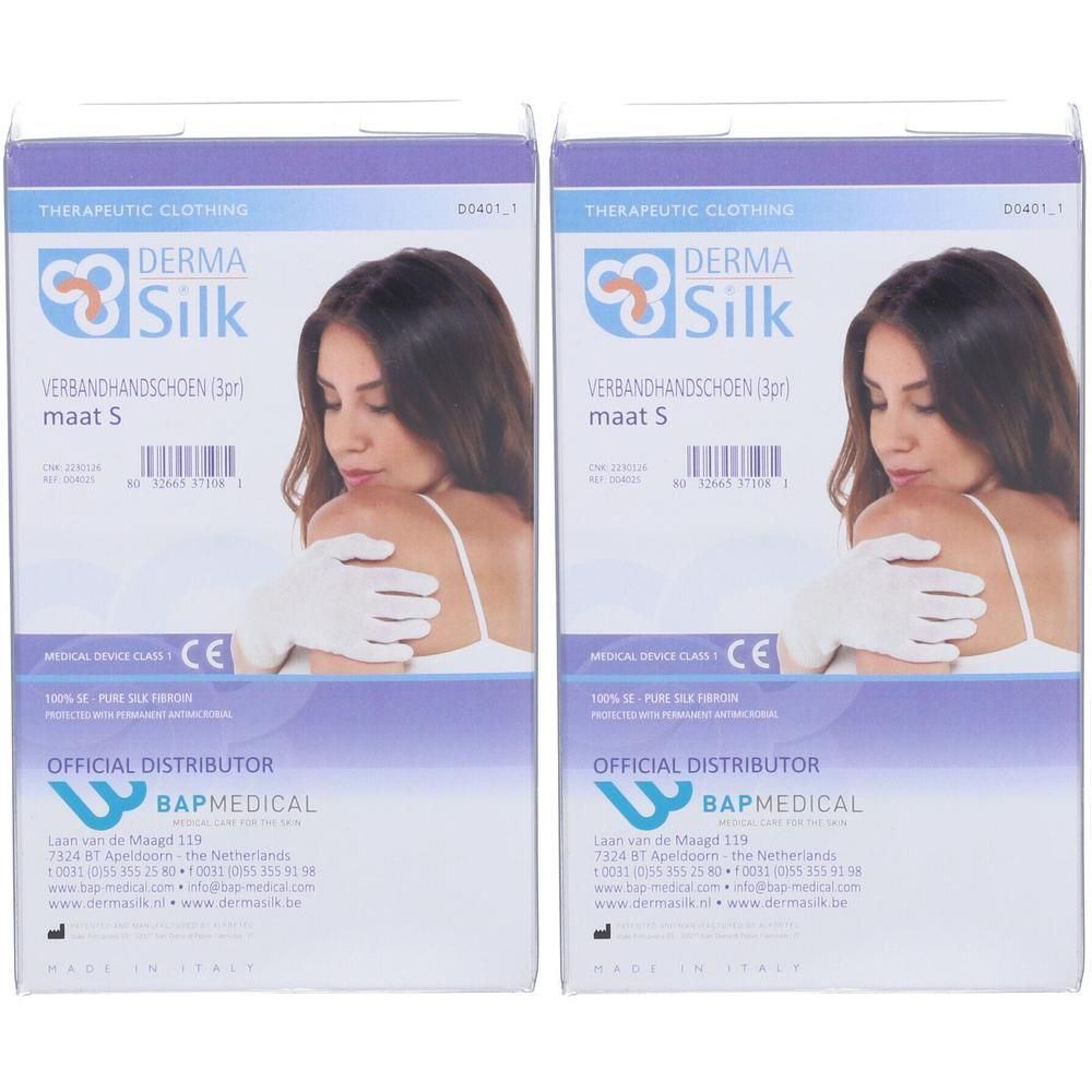 Deux paquets de gants de bandage DermaSilk, taille S.