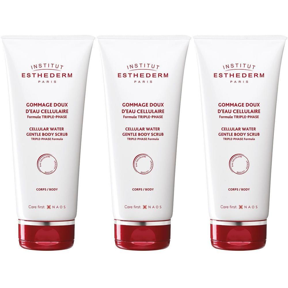 Drie tubes Institut Esthederm Gommage Doux d'Eau Cellulaire, milde body scrub.