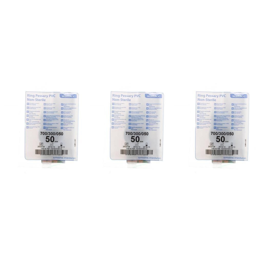 Drie PVC pessariumringen, niet steriel, diameter 50 mm.