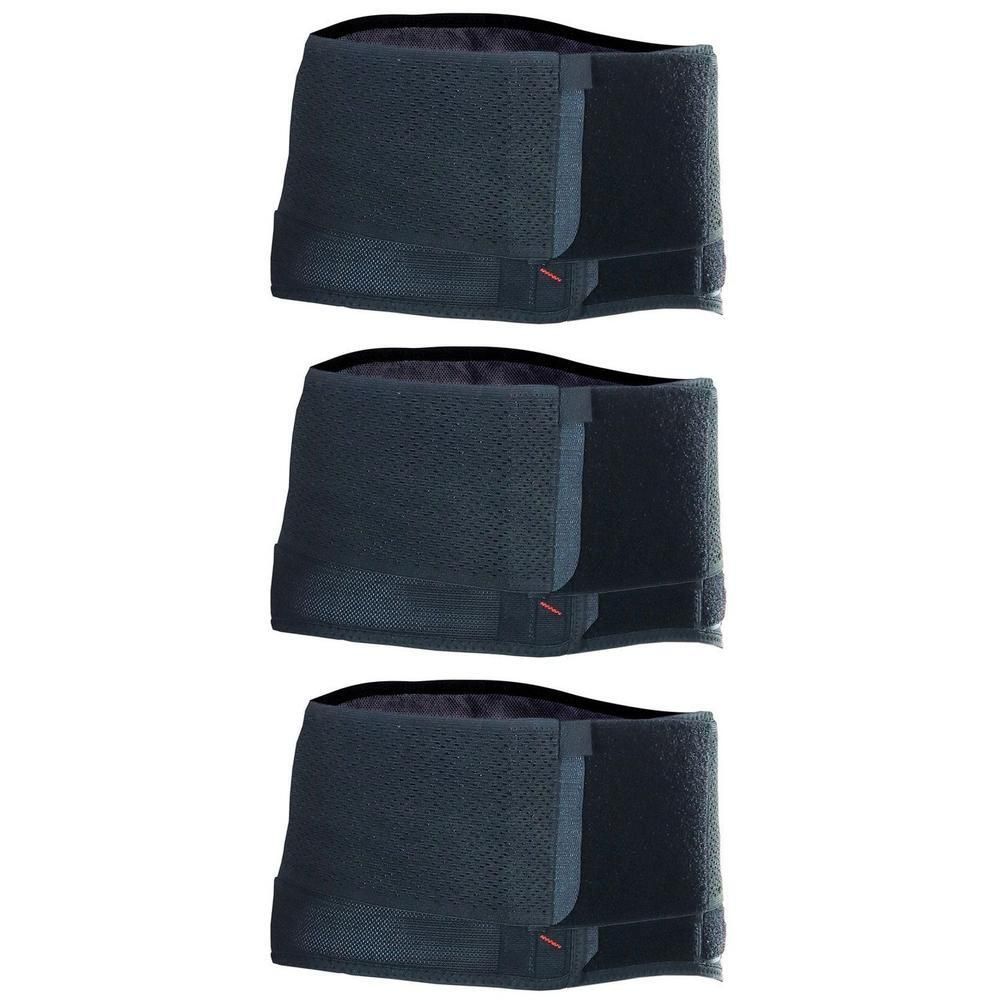 Trois ceintures lombaires noires avec fermeture velcro.