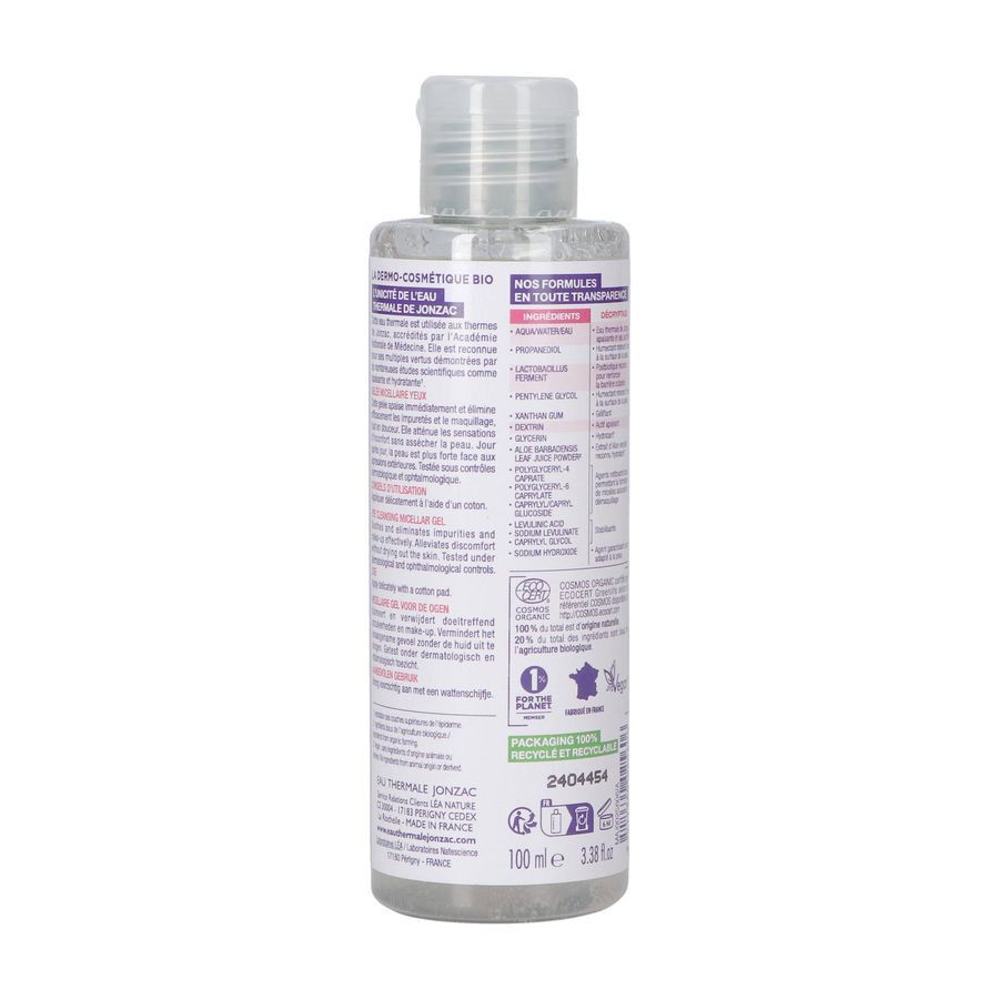 Un flacon de Jonzac Eau Thermale Gelee Micellaire Yeux, 100ml.