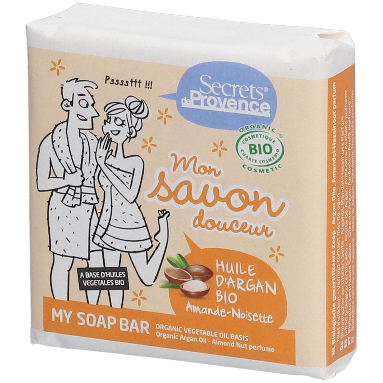 Savon à l'huile d'argan bio et parfum amande. Certifié bio.