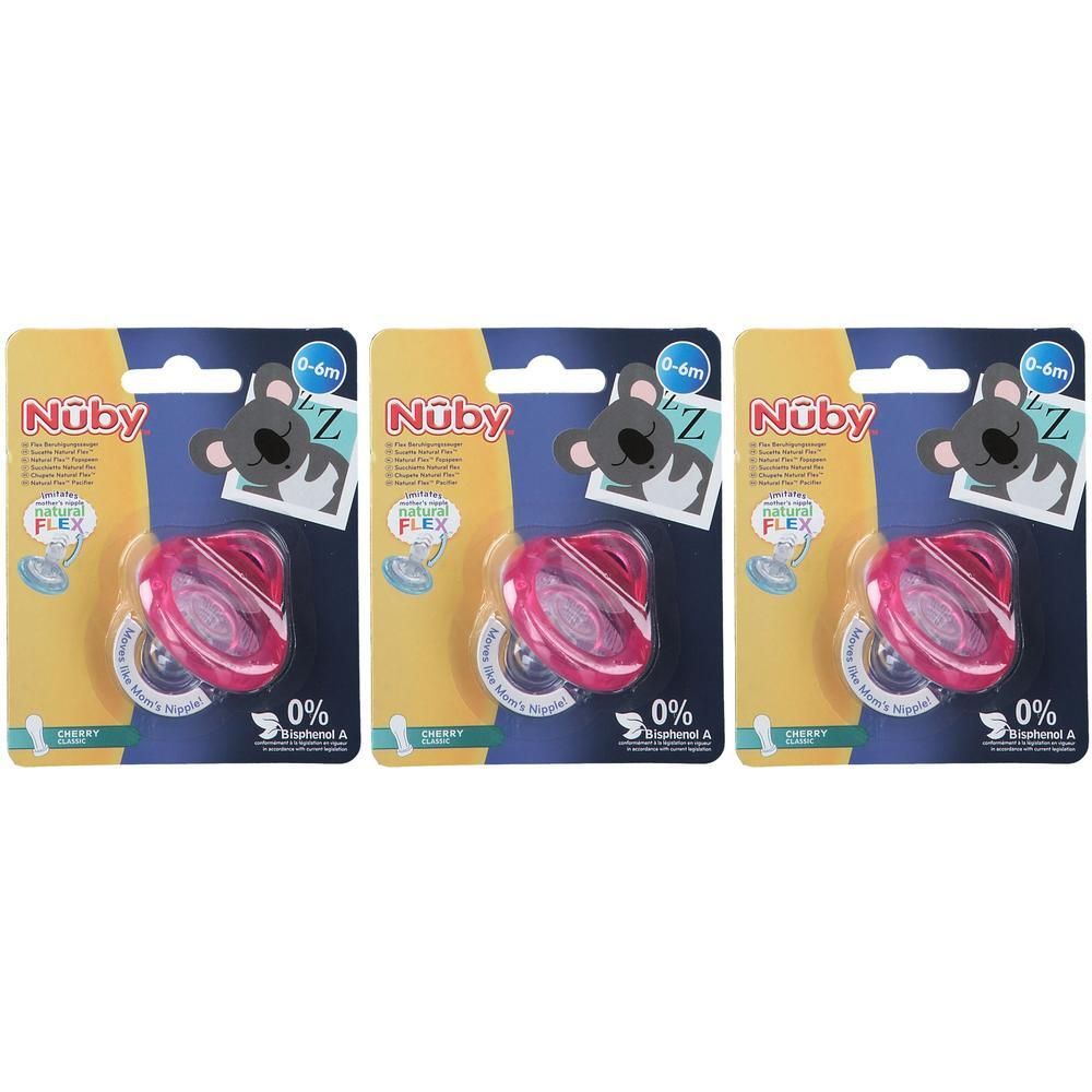 Nuby fopspeen, 0-6 maanden, roze, 3-pack.