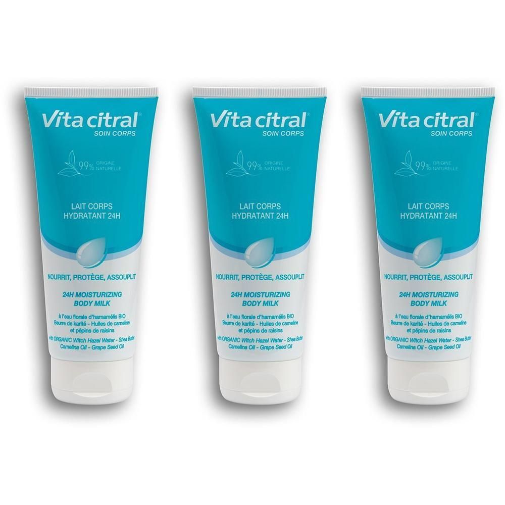 Trois tubes de Lait Corps Hydratant 24H Vita Citral®.