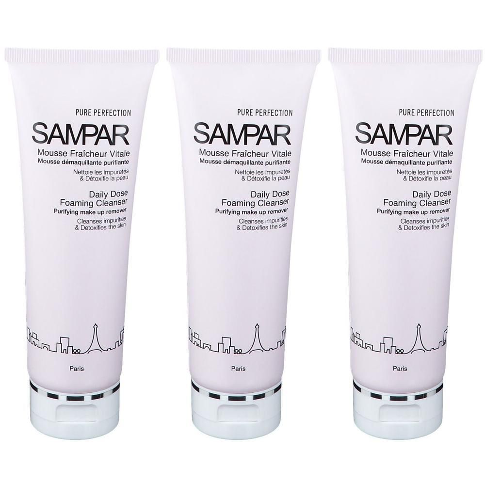 Trois tubes de Sampar Mousse Fraîcheur Vitale Daily Dose Foaming Cleanser.