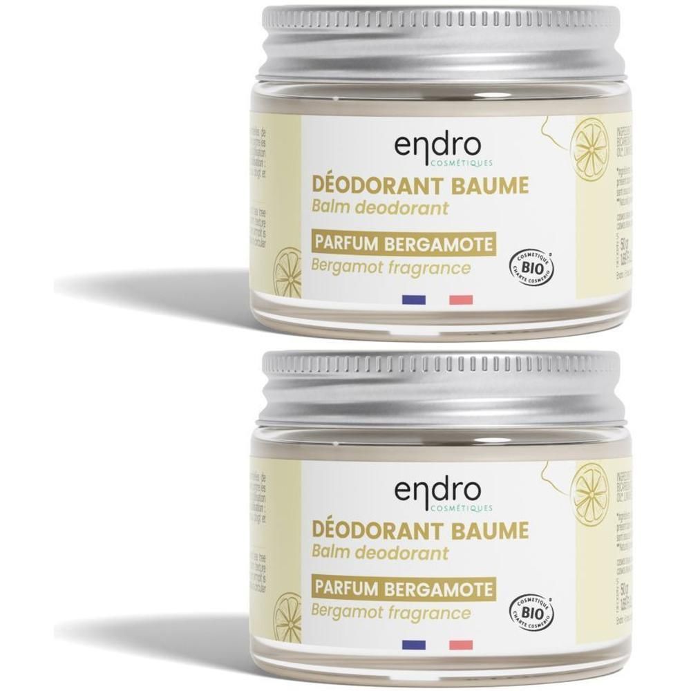 Deux pots de baume déodorant ENDRO parfum Bergamote. Certifié Bio.
