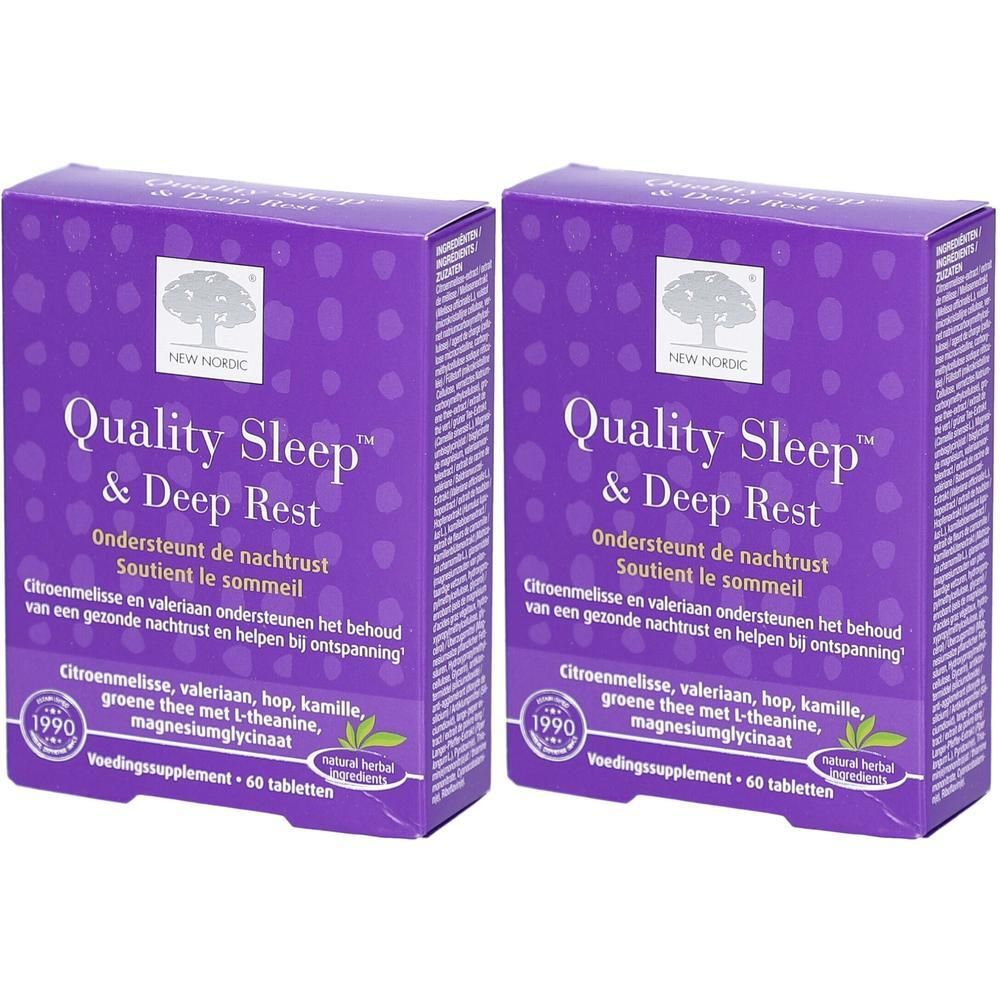 Deux boîtes de New Nordic Quality Sleep & Deep Rest, complément alimentaire, 60 comprimés par boîte.