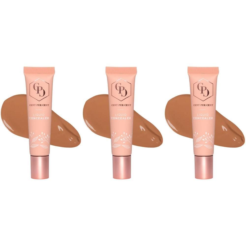 Drie Cent Pur Cent Vloeibare Concealers in een lichtbruine tint met aangebrachte textuur.