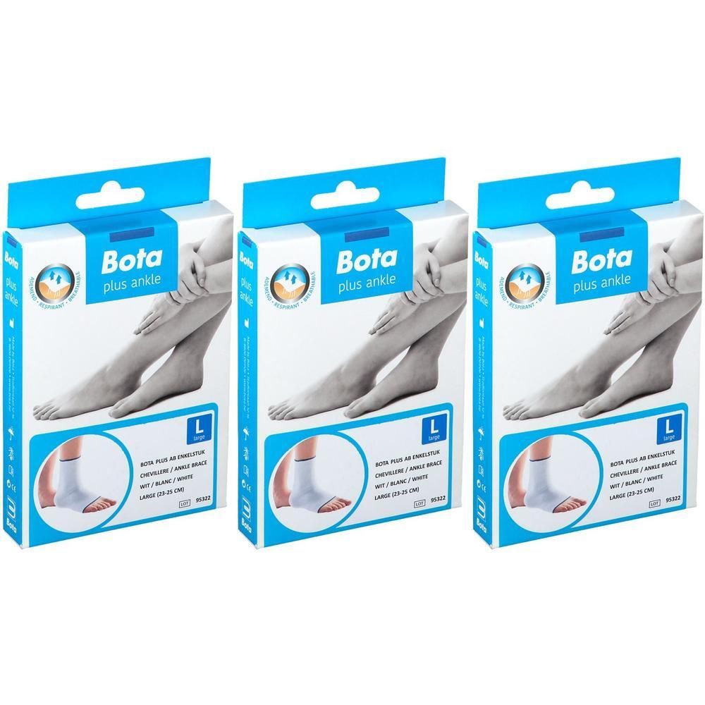 Drie verpakkingen Bota Plus Enkelbandage Wit, maat L.