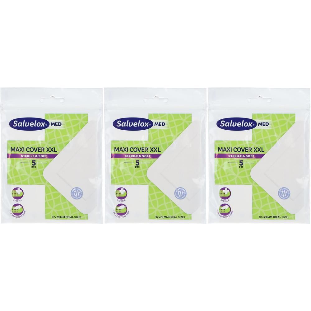 Trois paquets de pansements Salvequick Maxi Cover XXL. Stériles et doux.