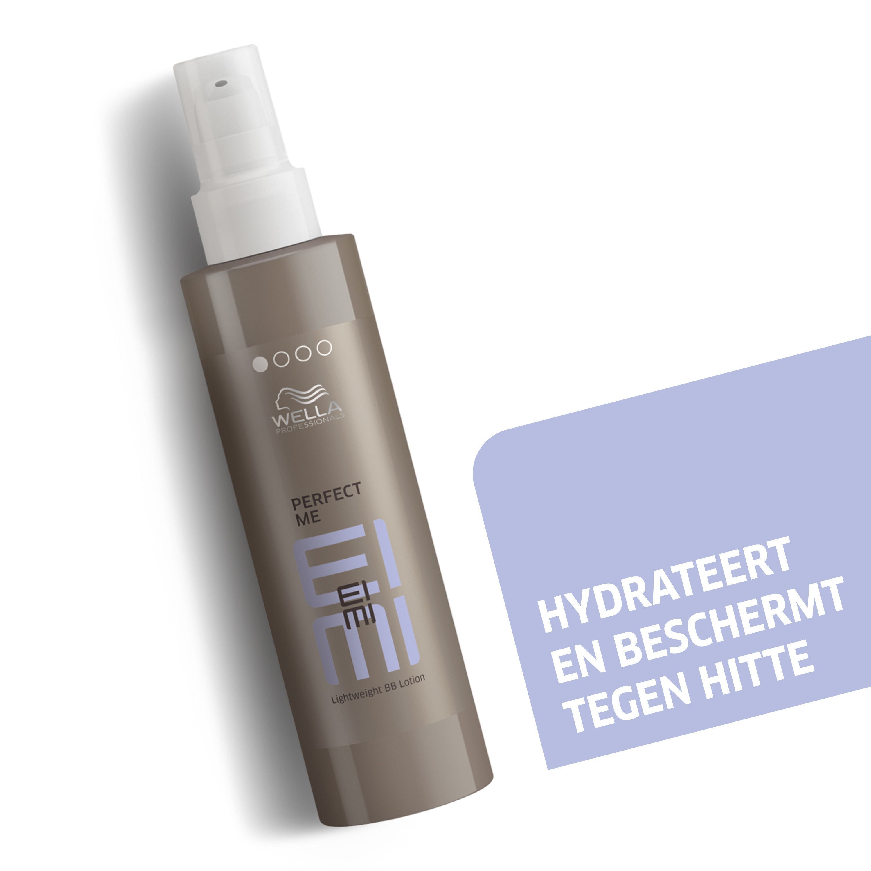 Een fles Wella Professionals EIMI Perfect Me lotion hydrateert en beschermt tegen hitte.