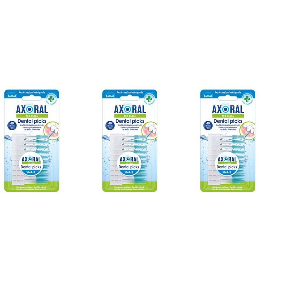 Drie pakken Axoral Pro Clean Dental Picks Small met elk 40 stuks.