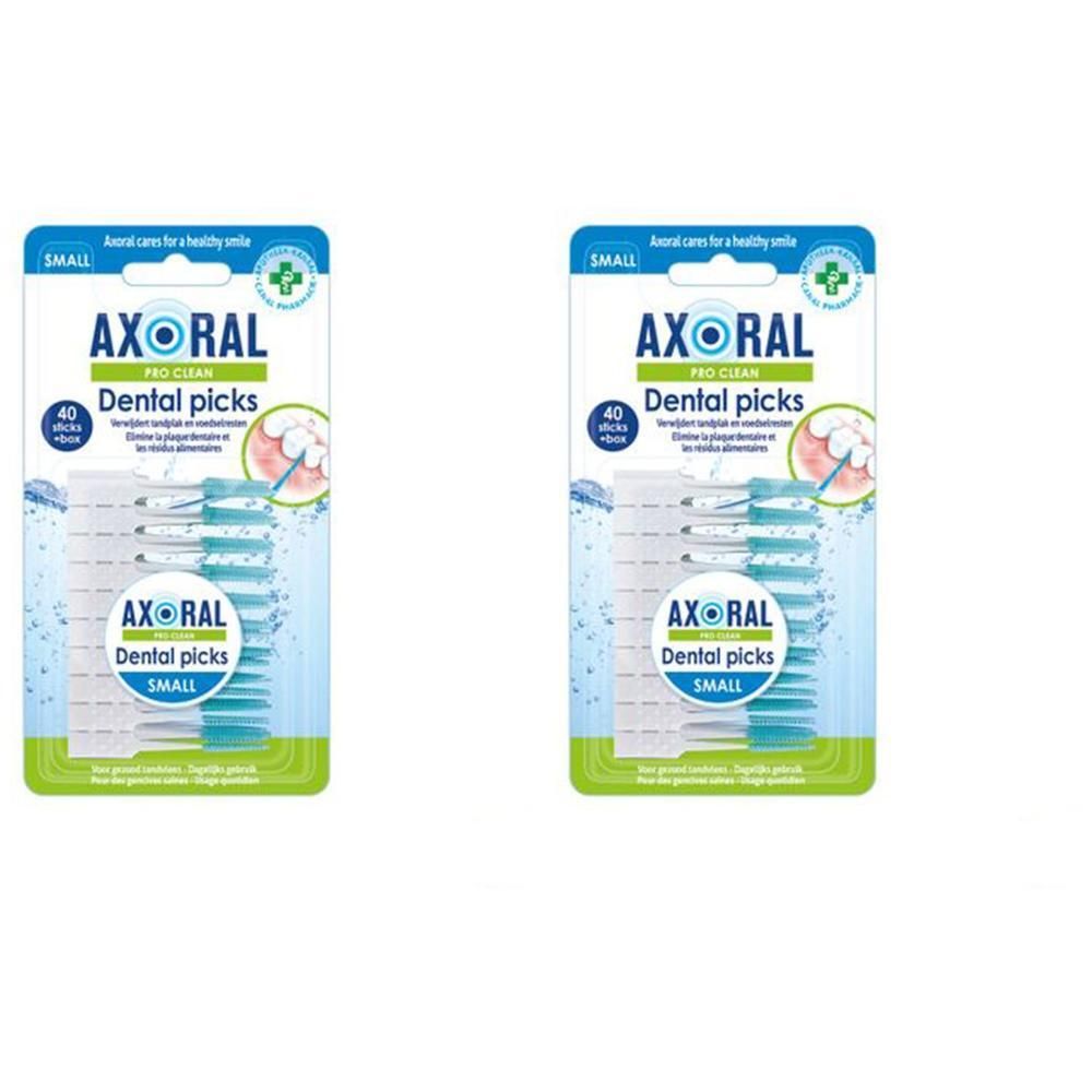 Axoral Pro Clean Dental Picks Small : 2 paquets de 40 cure-dents.