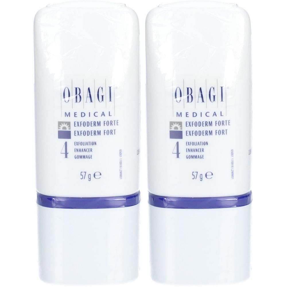 Twee witte flacons Obagi Medical Exfoderm Forte, elk 57g.