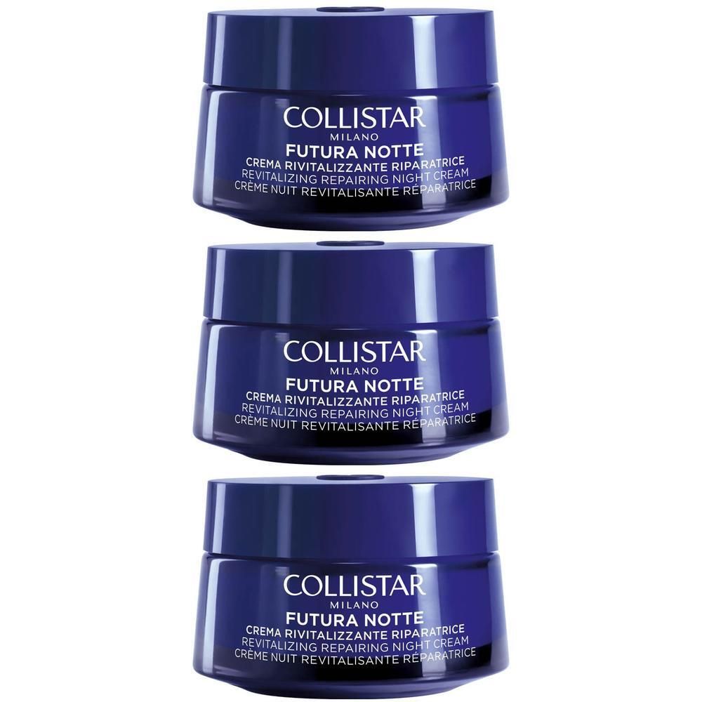 Trois pots de crème de nuit revitalisante Collistar Futura Notte.