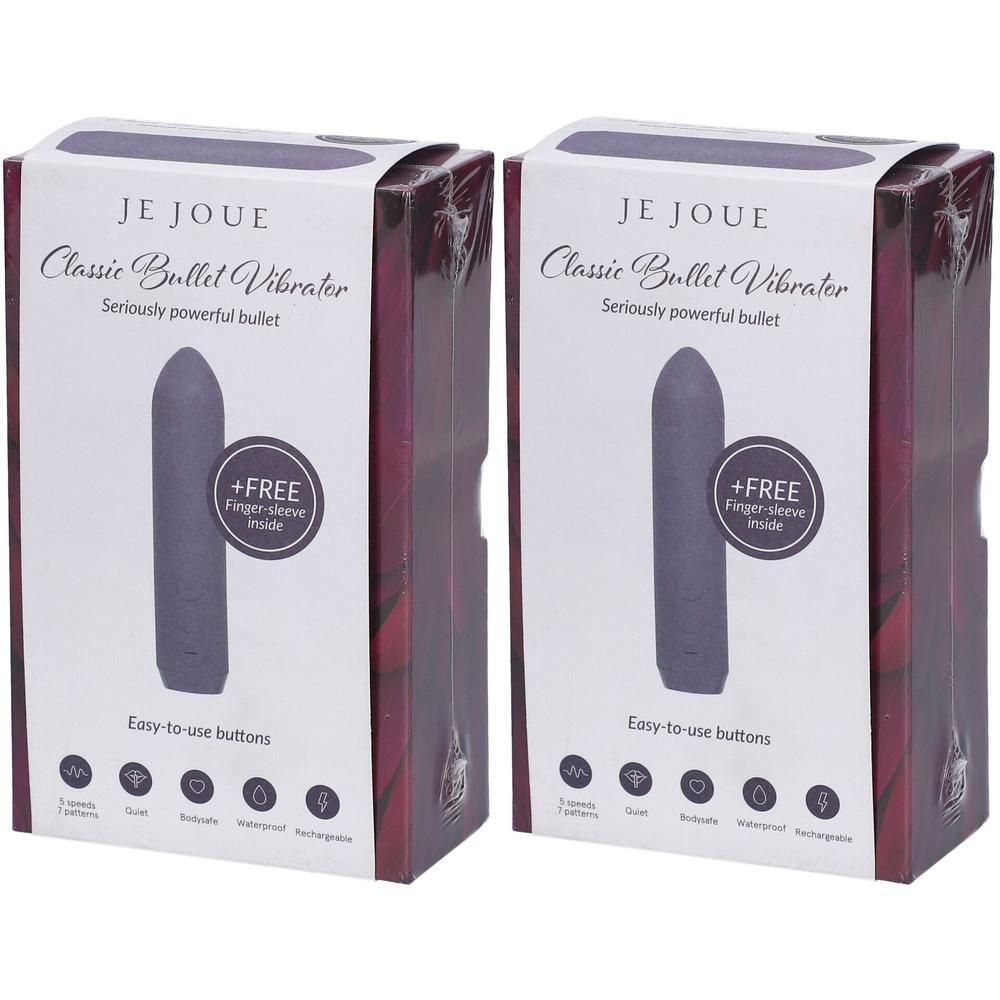 Deux paquets du vibromasseur Je Joue Classic Bullet Mauve. Comprend un doigtier gratuit.