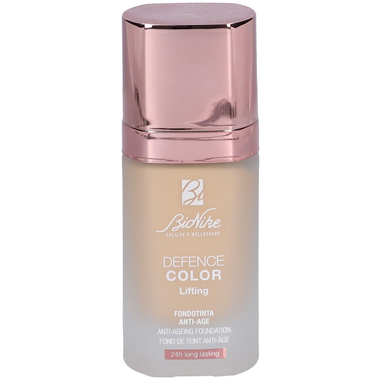 BioNike Defence Color Lifting Foundation Ivoire. Flacon pompe avec bouchon rose doré.