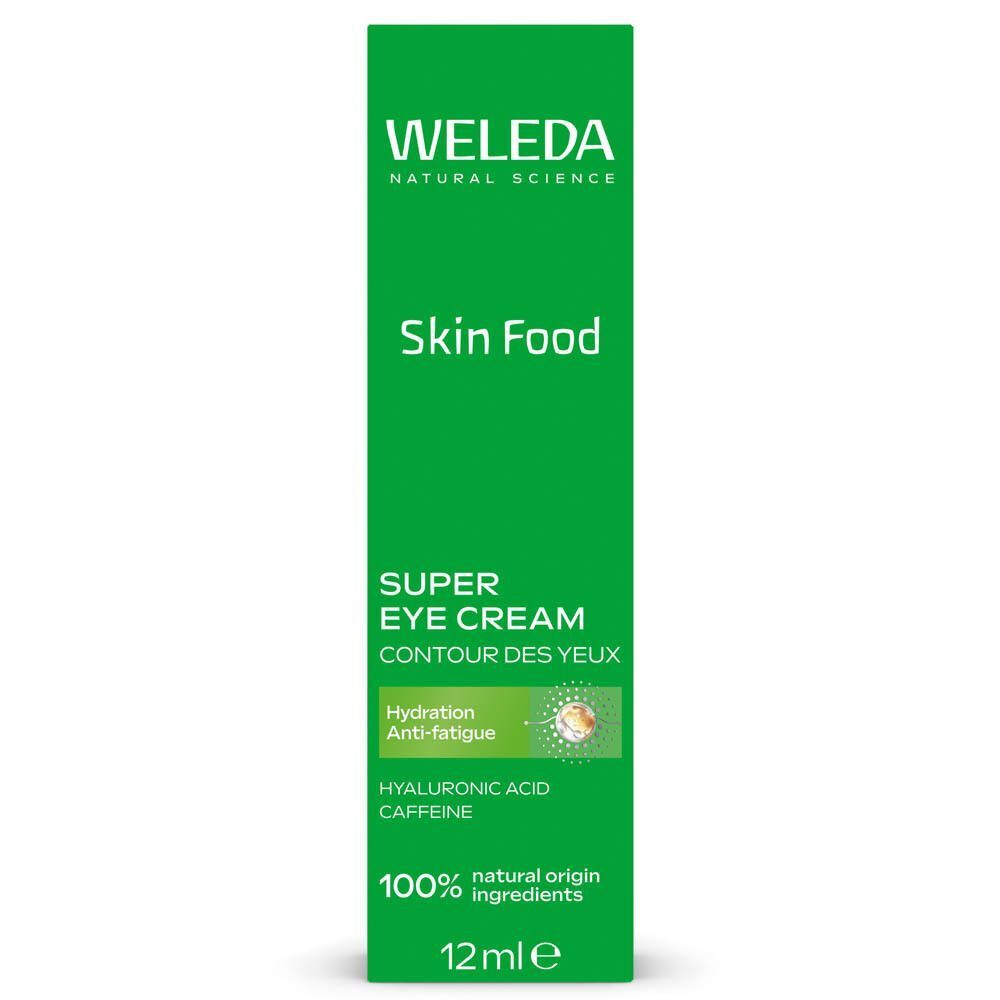 Een groene tube Weleda Skin Food Super Eye Cream met witte dop.