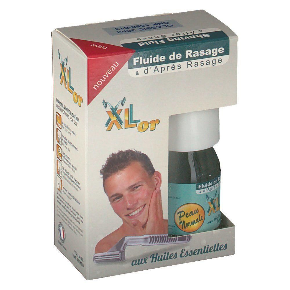 Emballage de fluide de rasage et après-rasage. Contient une bouteille et un rasoir.