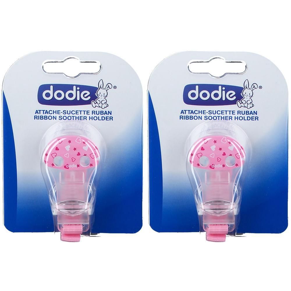 Twee roze fopspeenhouders met hartjes, merk Dodie.