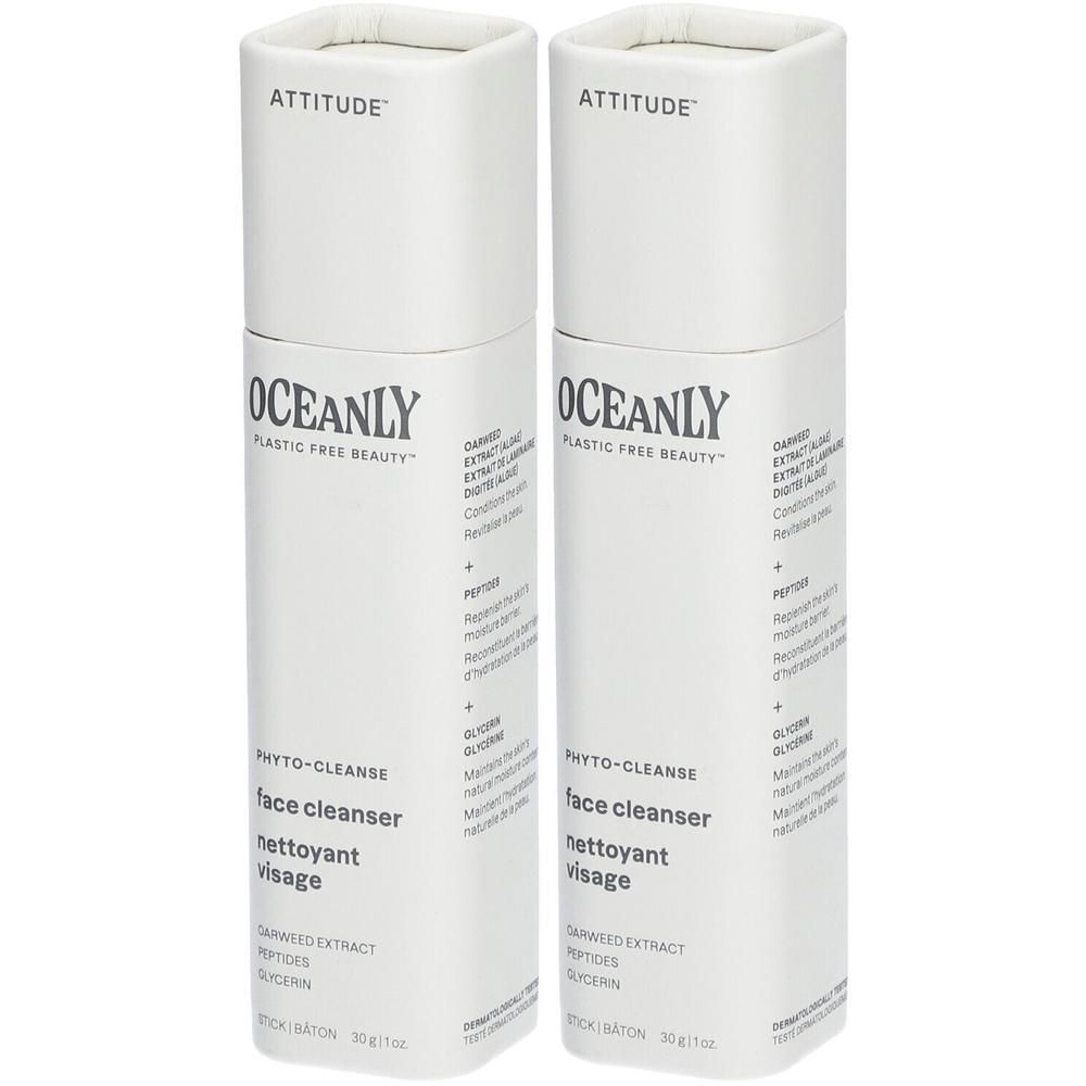 Deux nettoyants visage Attitude Oceanly Phyto-Cleanse en bâton, 30g.