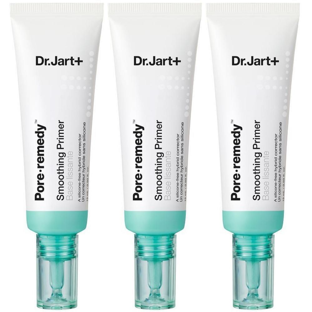 Trois tubes de Dr. Jart+ Pore·remedy™ Smoothing Primer avec applicateur turquoise.