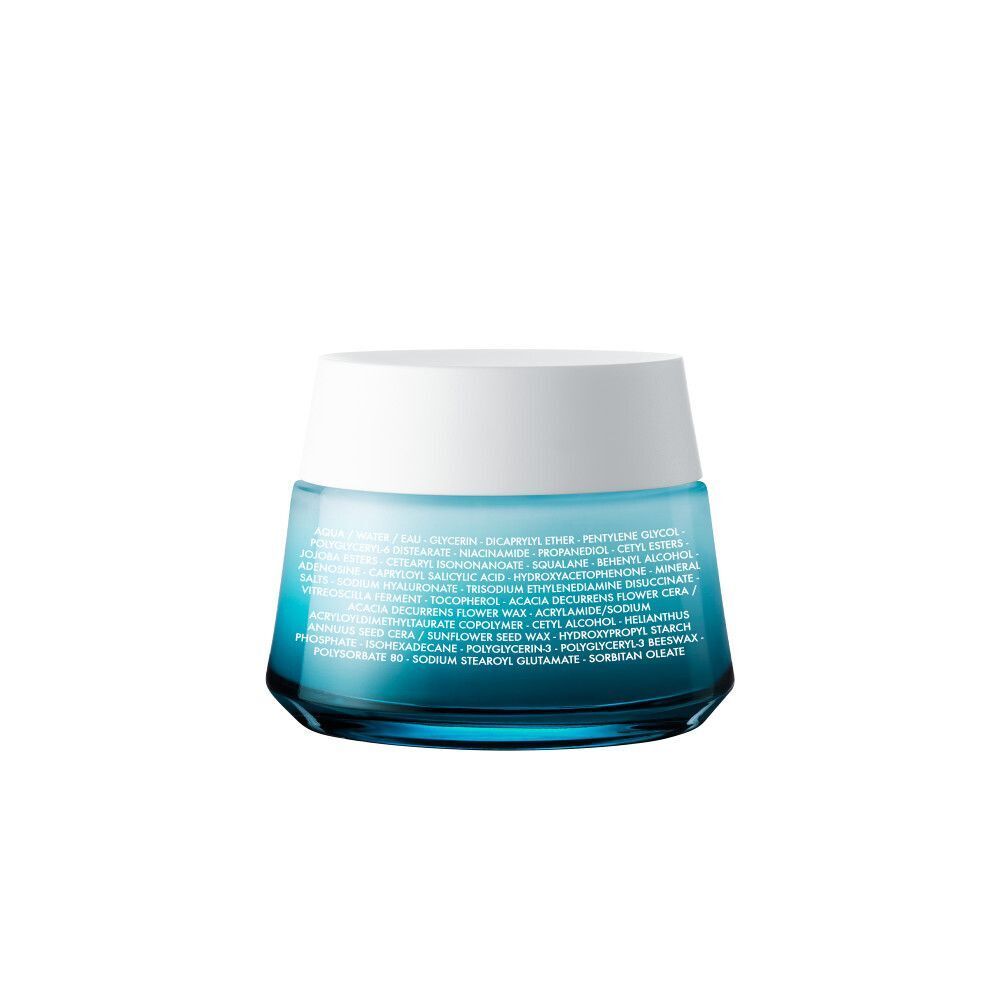 Arrière d'un pot de crème hydratante Vichy Minéral 89 avec liste d'ingrédients.