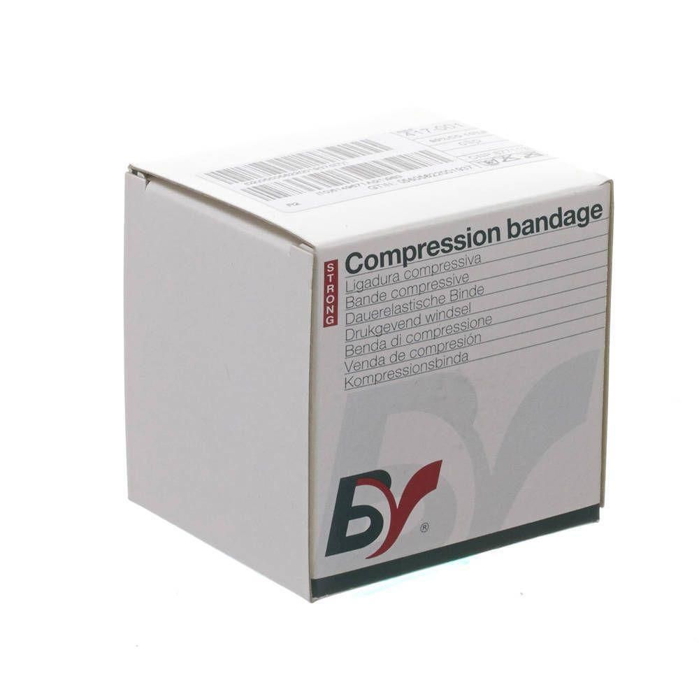 Bande de compression sur emballage carton avec inscription multilingue et logo.