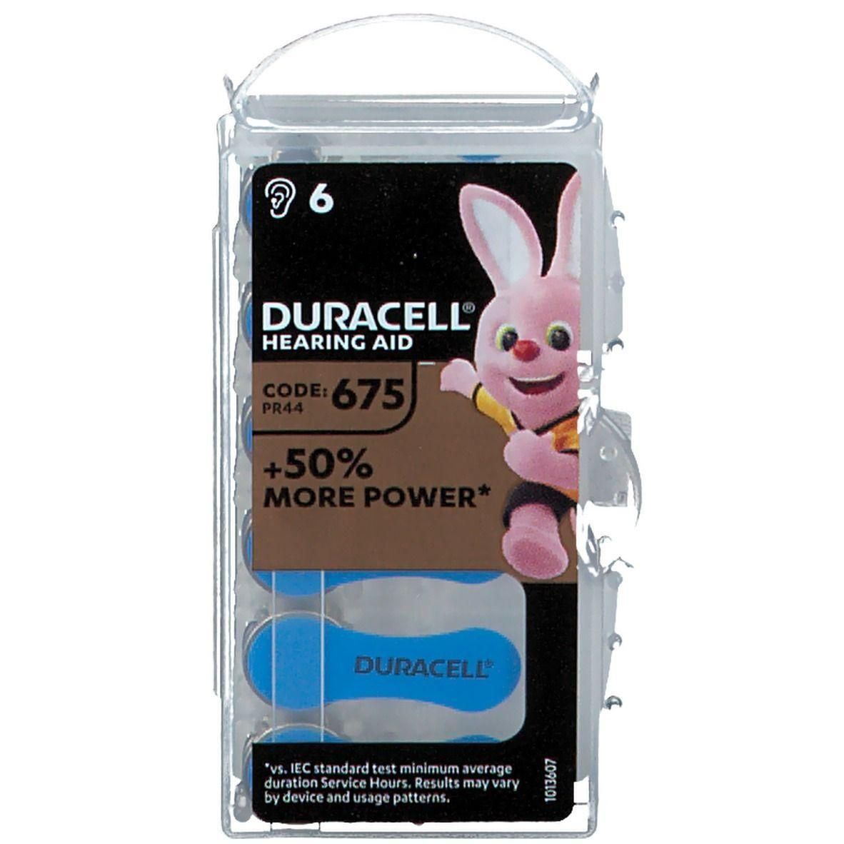Piles auditives Duracell, 6 unités, code 675, PR44, bleues.