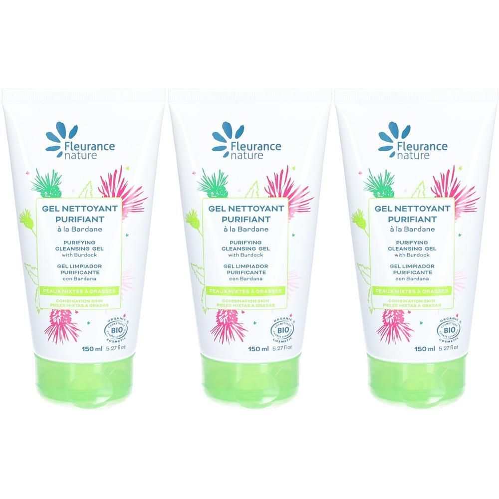 Drie tubes Fleurance Nature Zuiverende Reinigingsgel met Klis, 150ml.