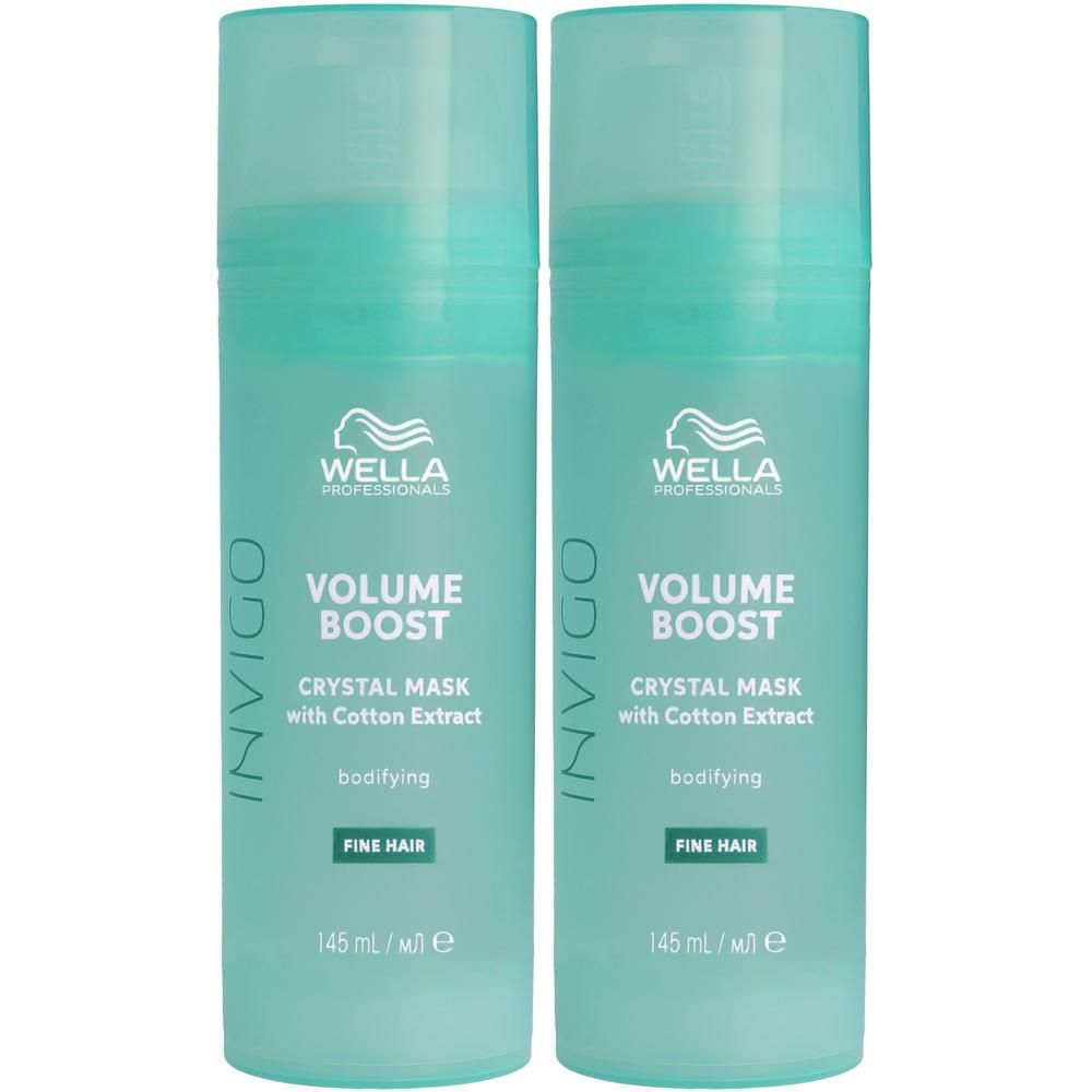 Twee flessen Wella Professionals Invigo Volume Boost Crystal Mask met Katoen Extract, 145 ml.