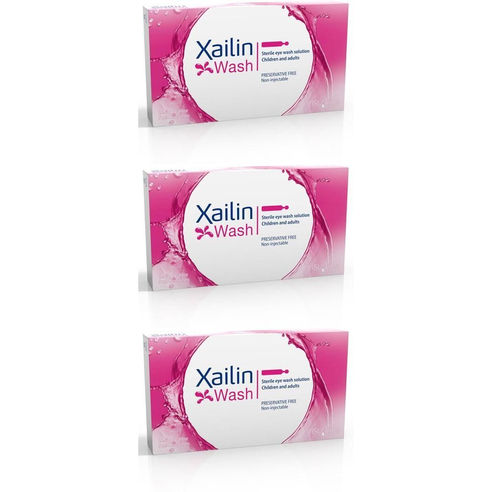 Trois boîtes de Xailin Wash, solution stérile pour lavage oculaire, enfants et adultes. Sans conservateur.