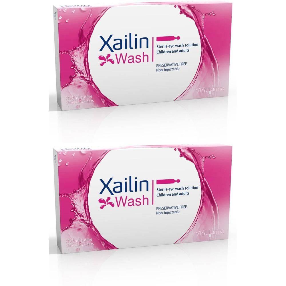 Deux boîtes de Xailin Wash, solution stérile pour lavage oculaire, sans conservateur.