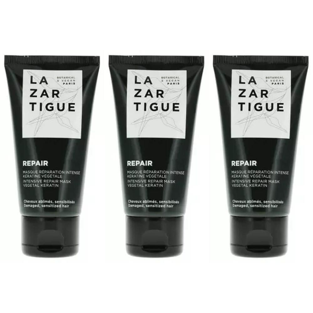 Trois tubes de Lazartigue Repair Masque Réparation Intense Kératine Végétale.