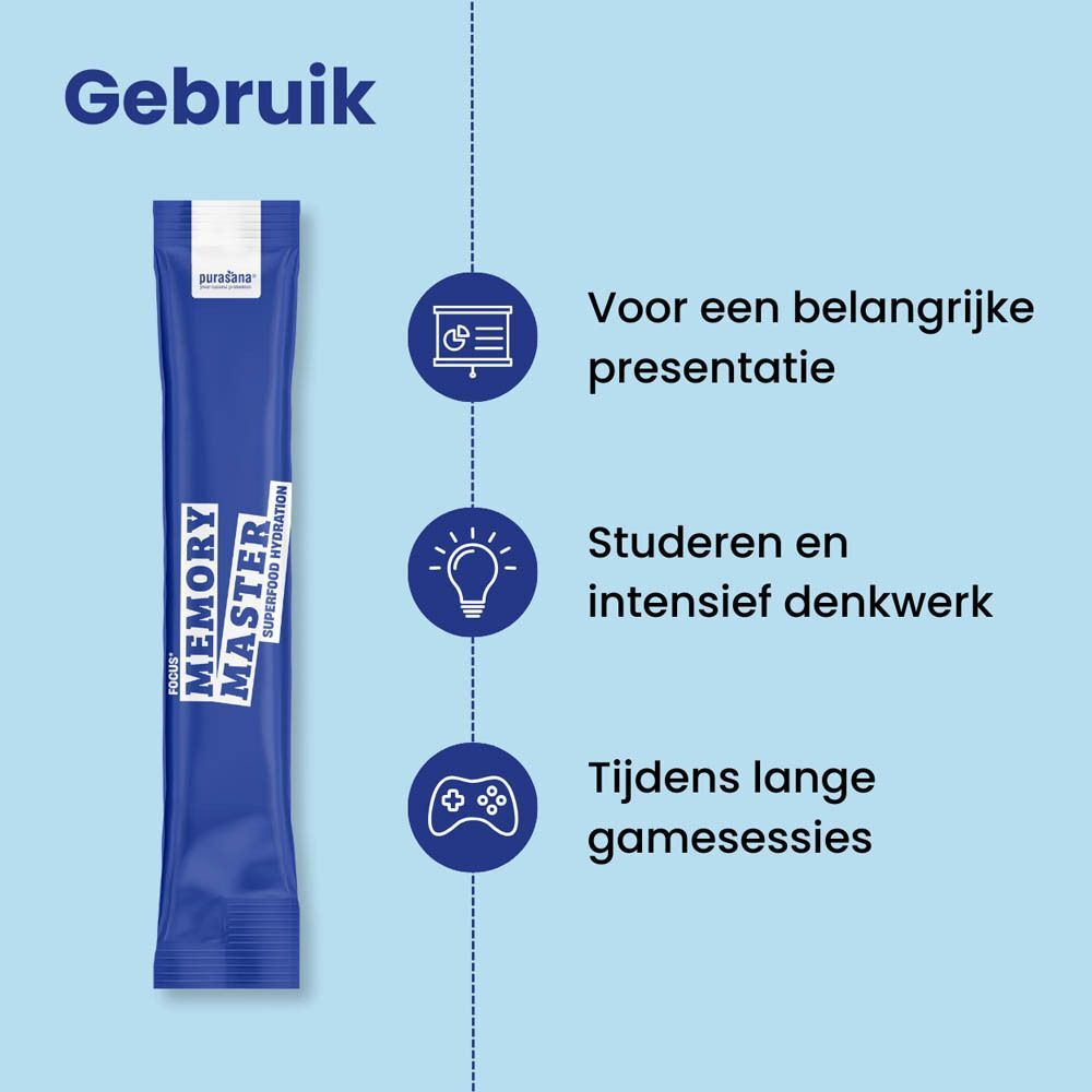 Purasana fles met markeringen voor 750ml, 500ml, 250ml voor het bereiden van Purasana Memory Master.