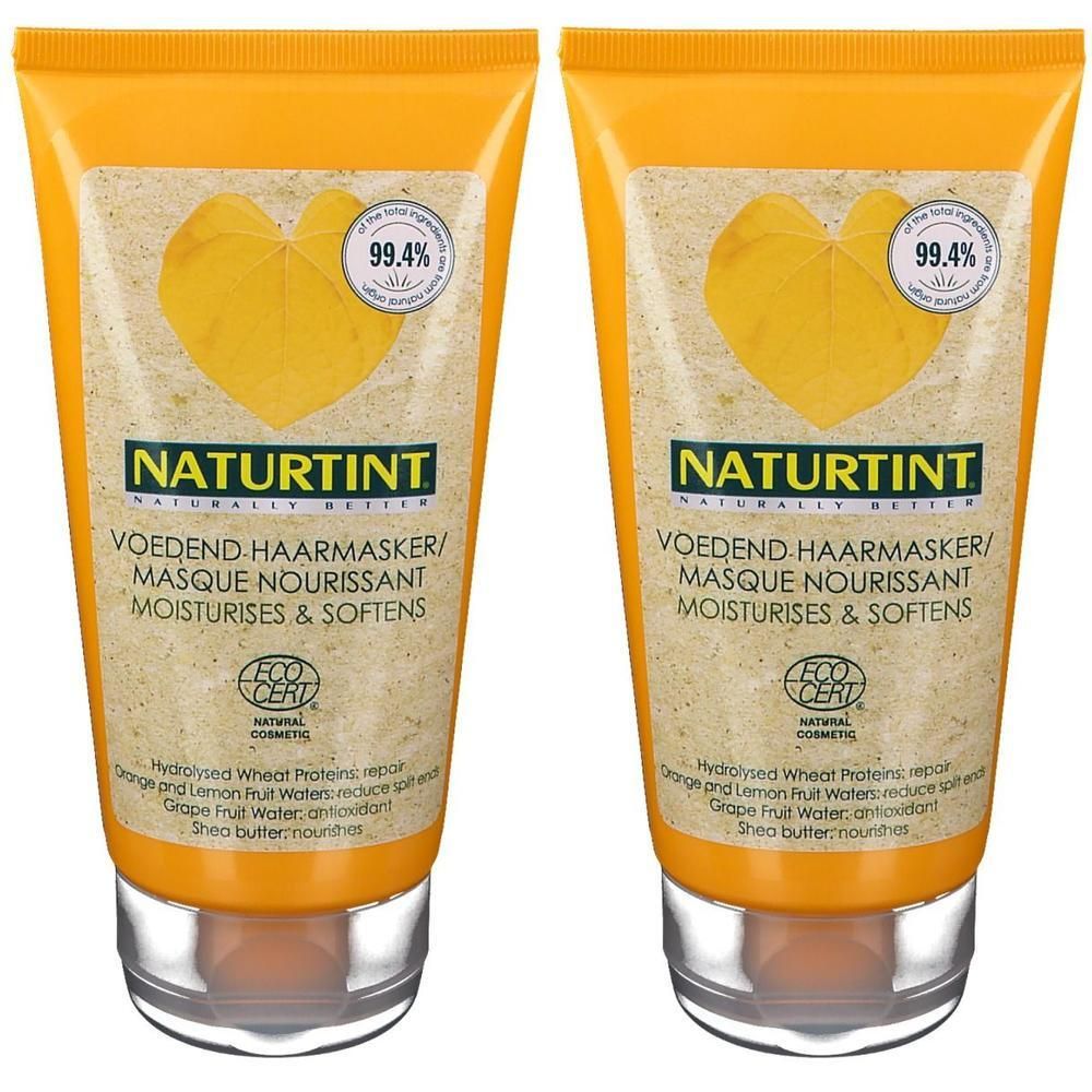 Deux tubes de Masque Nourrissant Naturtint. Fleur jaune sur le devant. Sceau ECO CERT.