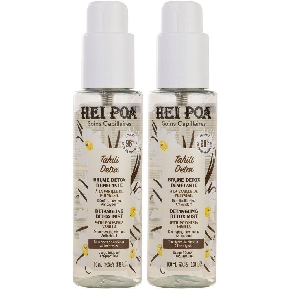 Twee flacons Hei Poa Tahiti Detox ontwarrende detox mist met vanille.