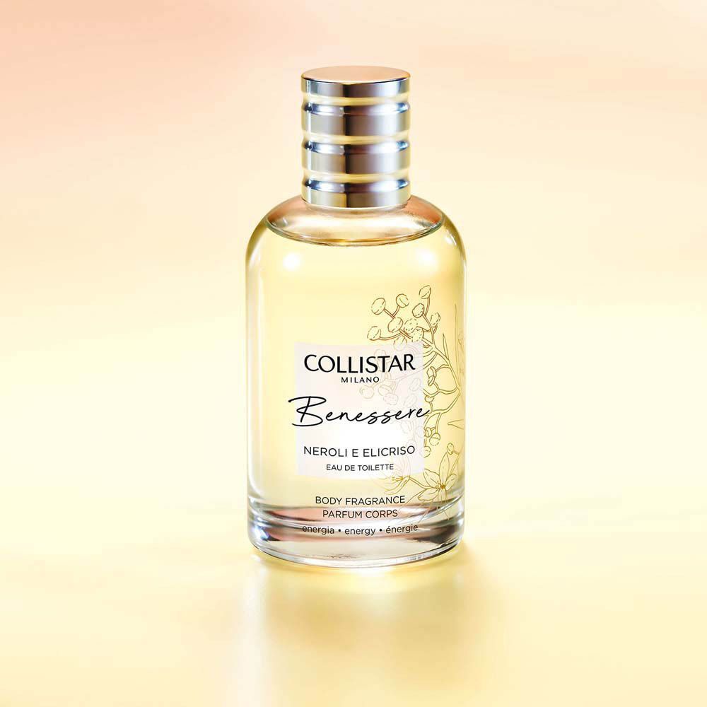 Un flacon en verre de Collistar Body Fragrance Neroli et Helichrysum Eau de Toilette.