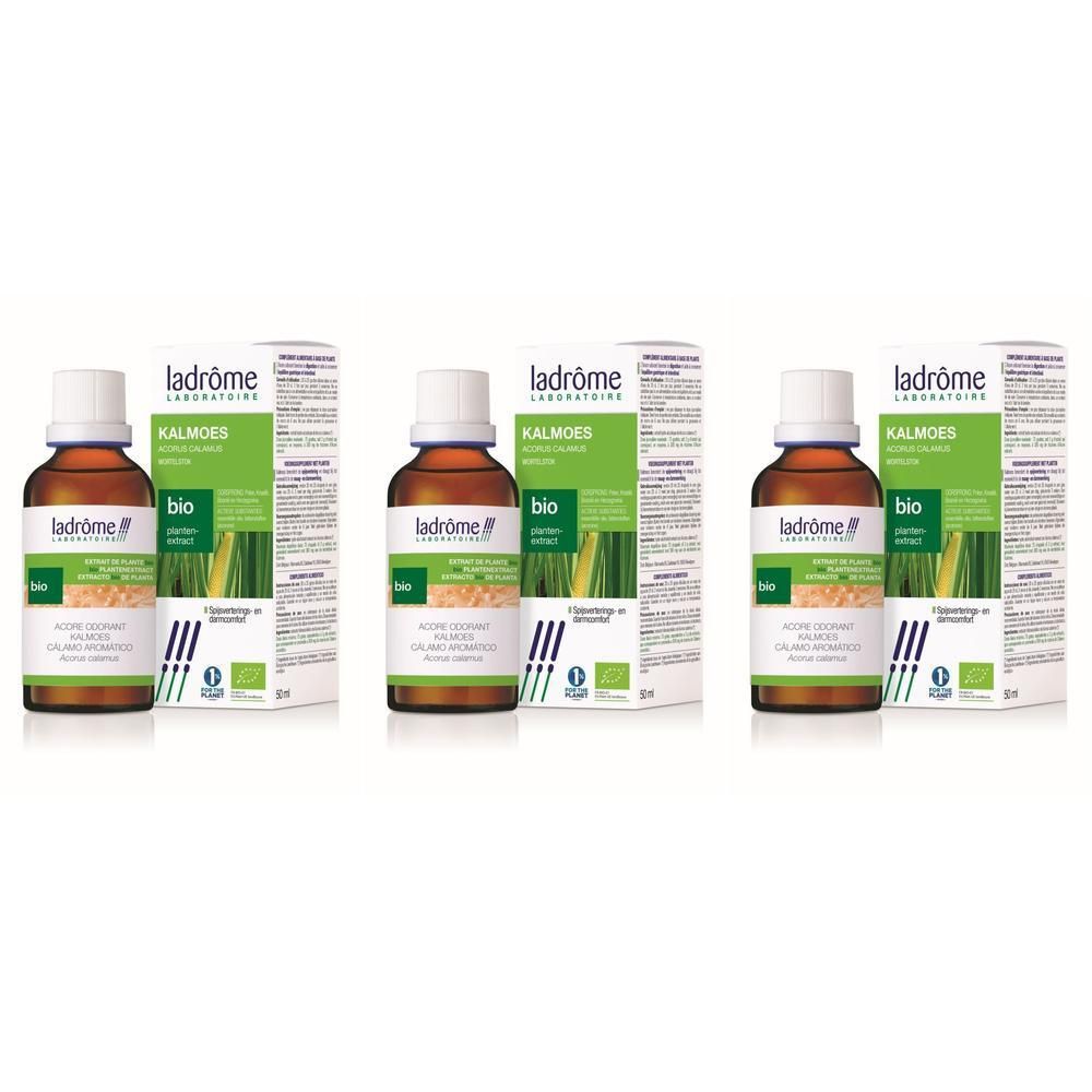 Trois flacons Ladrôme BIO Acore Odorant avec emballage. Flacons en verre brun avec bouchon blanc.