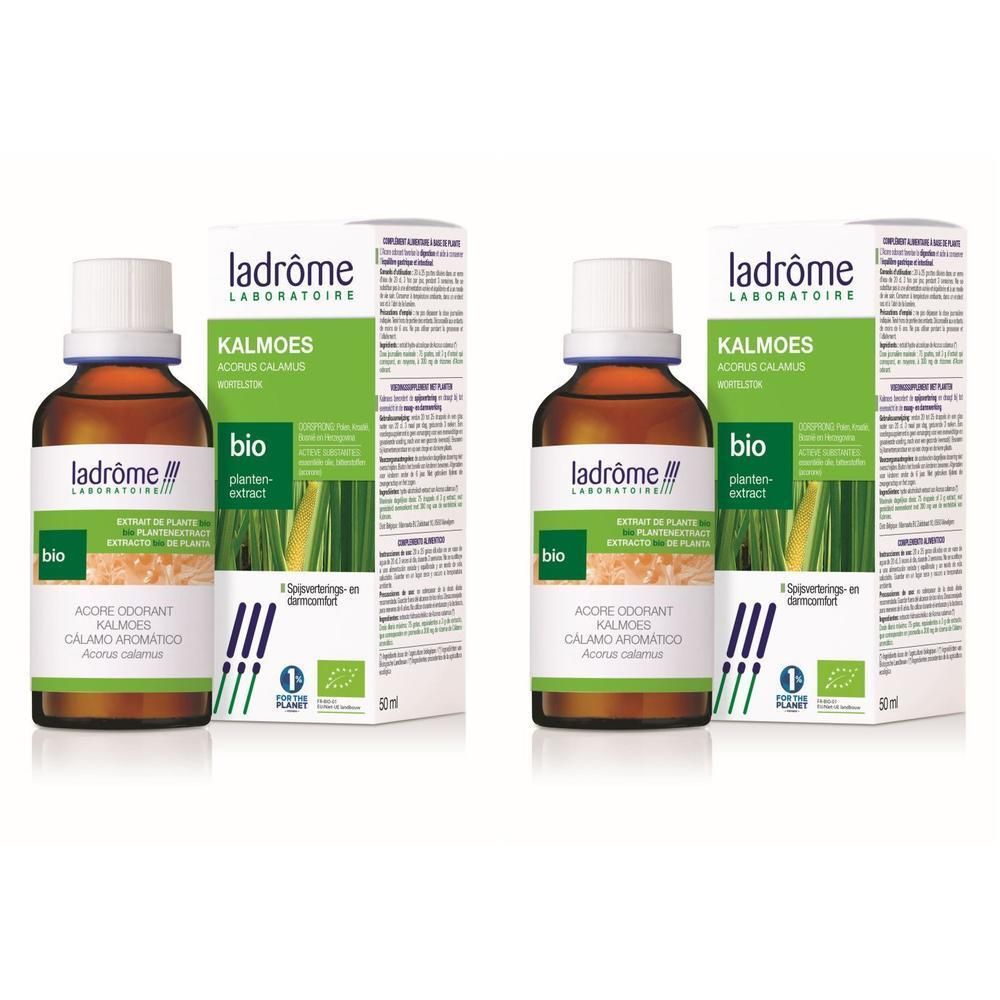 Deux flacons Ladrôme BIO Acore Odorant avec leurs boîtes. Flacons en verre brun avec bouchon blanc.