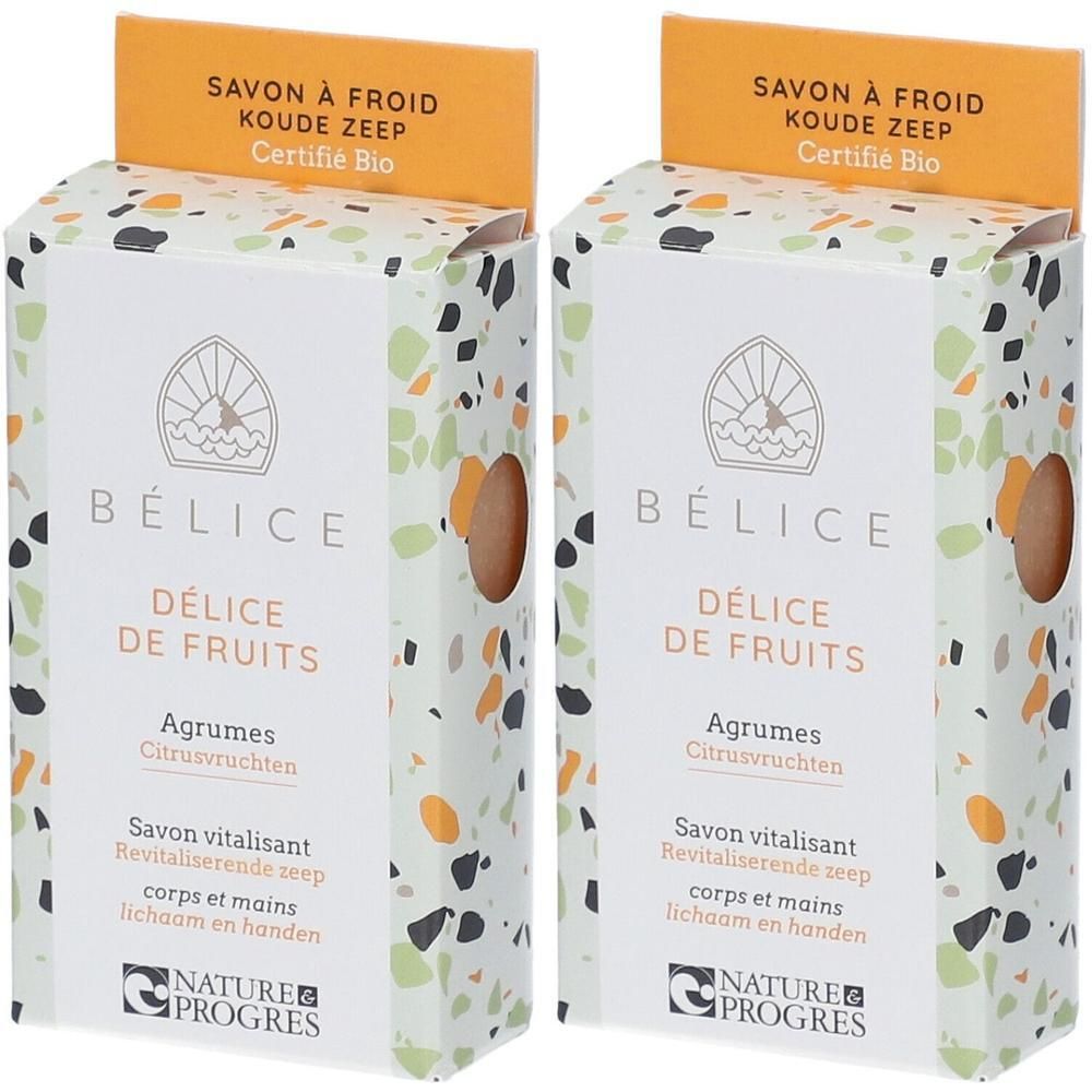 Twee pakken Bélice Bio Citrus koud gezeepte zeep. Gecertificeerd Bio.