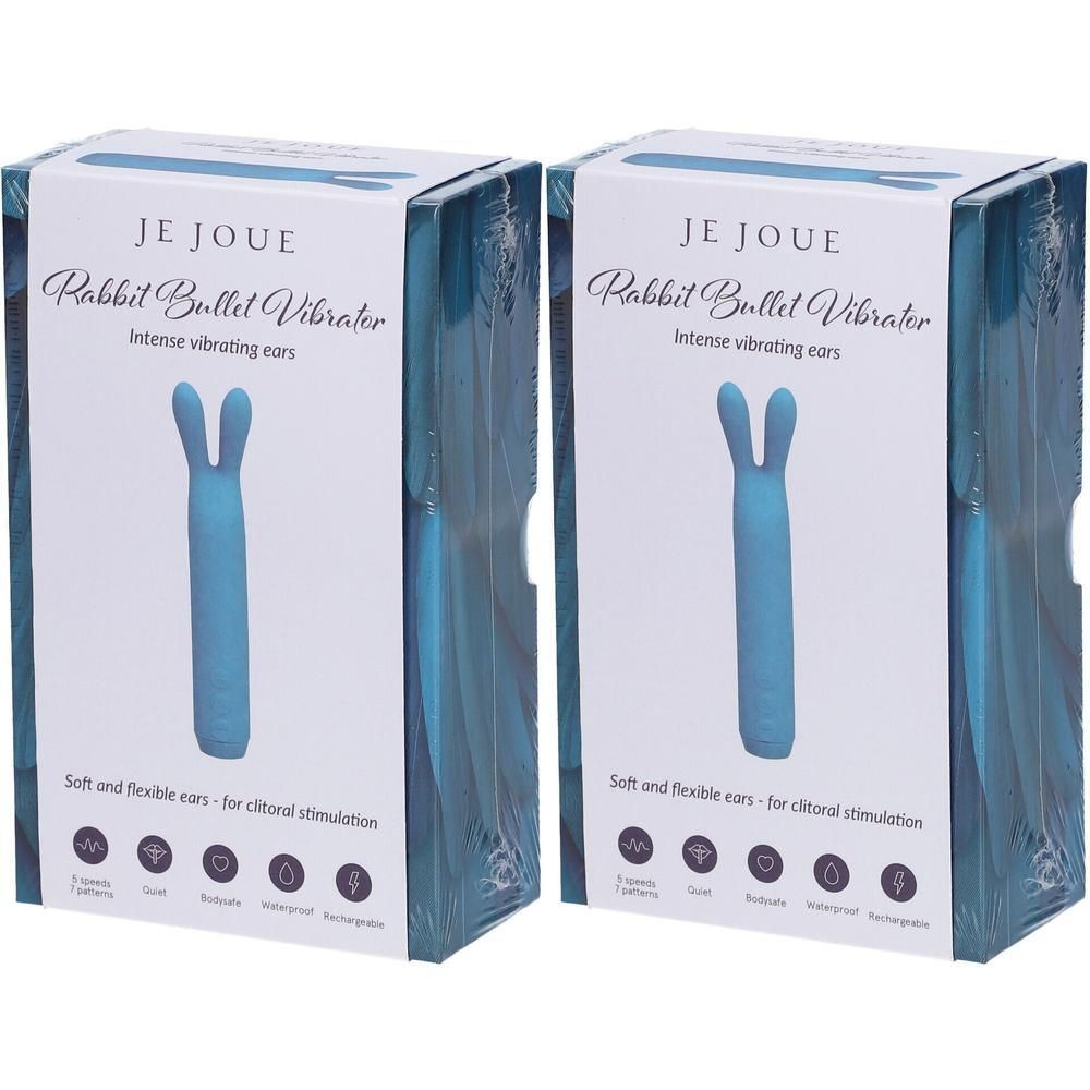 Deux vibromasseurs lapins bleus dans leur emballage. Avec oreilles pour stimulation.