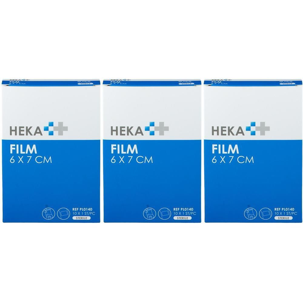 Drie pakken Heka Film Wondfolie, 6x7 cm. Steriel.