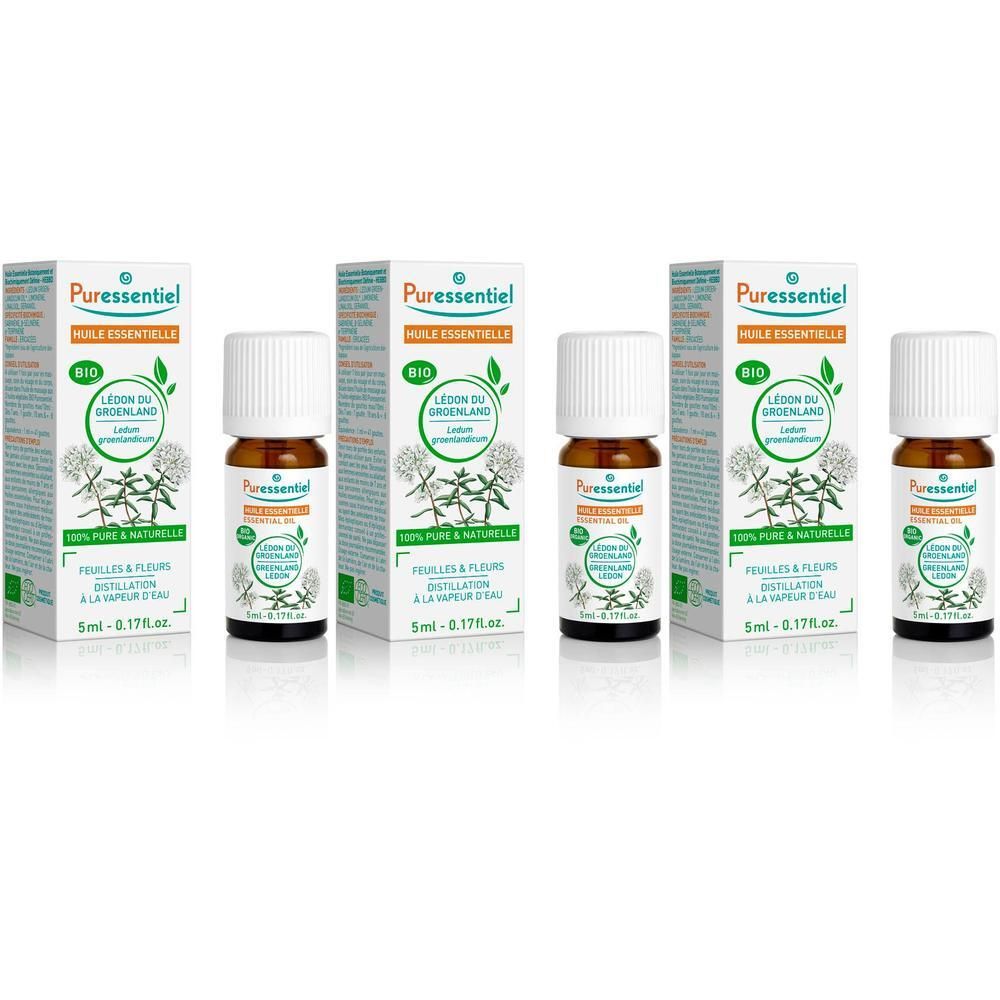 Quatre flacons d'huile essentielle bio Puressentiel, Pissenlit du Groenland, 5ml.